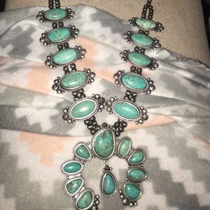 Boutique faux turquoise squash blossom necklace